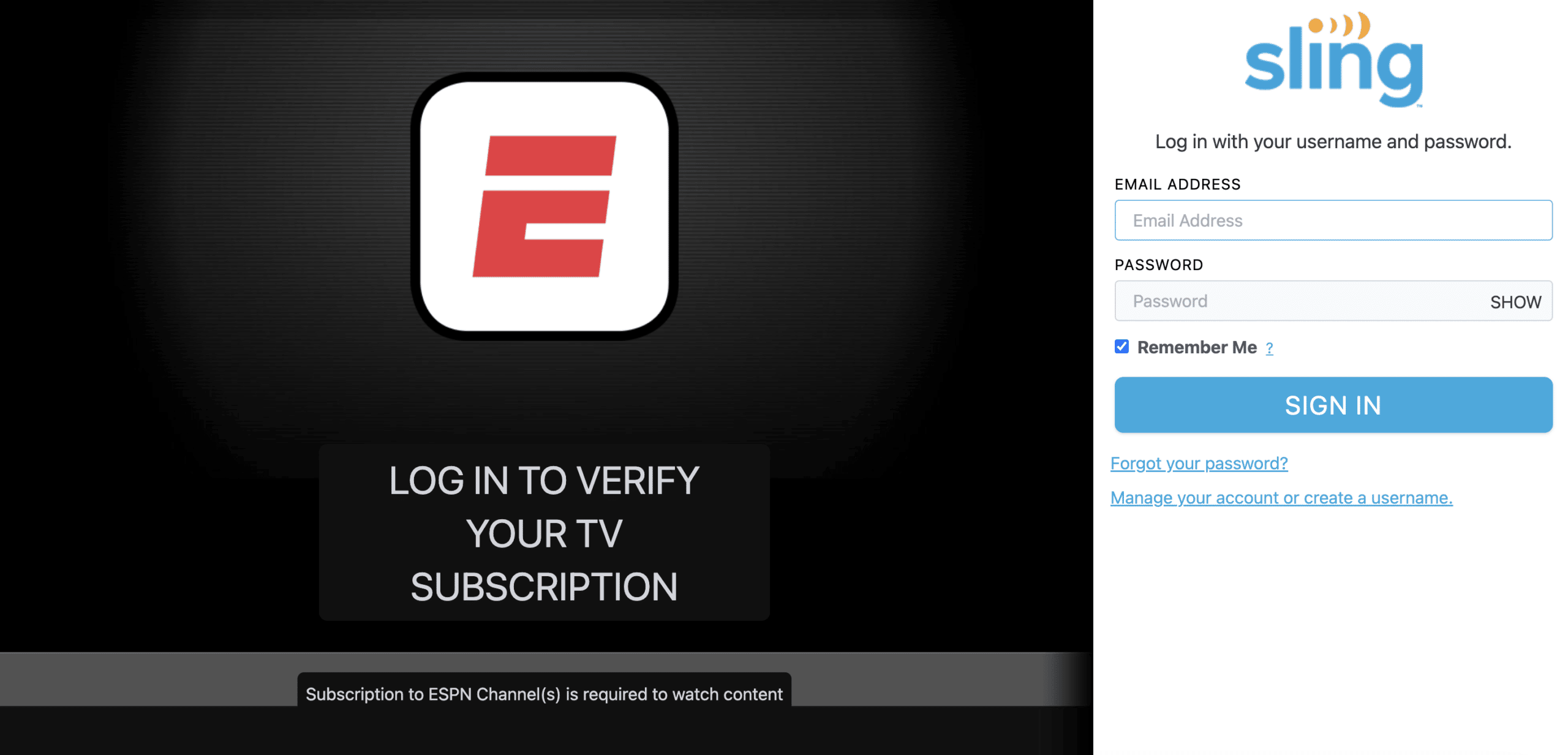Login to Watch ESPN with Sling TV